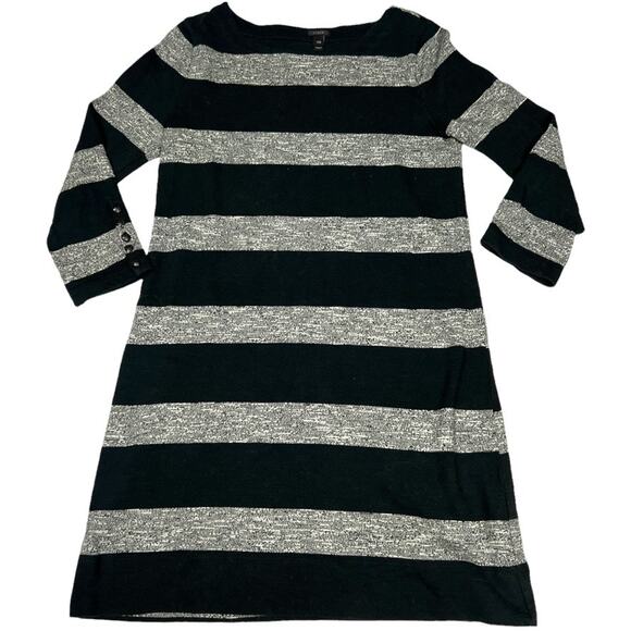 J. Crew Dress 3/4 Sleeve Heather Stripe Knit Button Detail Womens XXS Black Grey - Picture 12 of 12
